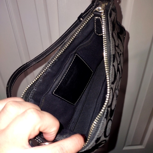 Coach Black Signature C Demi Canvas Leather Baguette Shoulder Bag - Picture 7 of 8